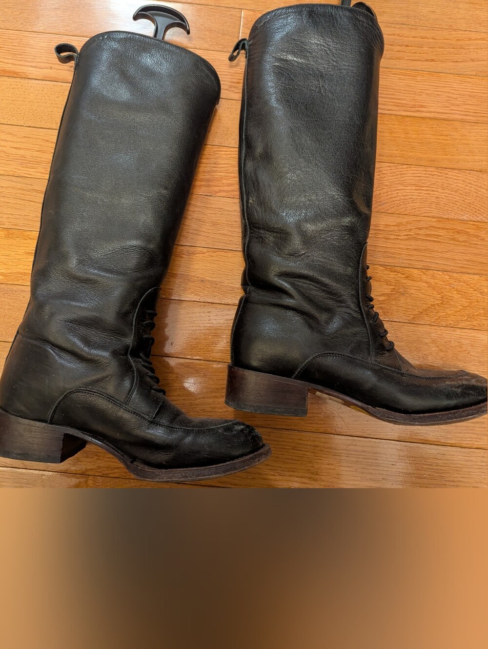 Women's Tall Black Lace-Up Leather Boots